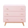 Cómoda com 3 gavetas compatível com módulo de trocador cor-de-rosa